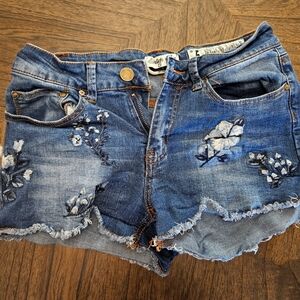 Stylish Blue Denim Shorts with Floral Embroidery
